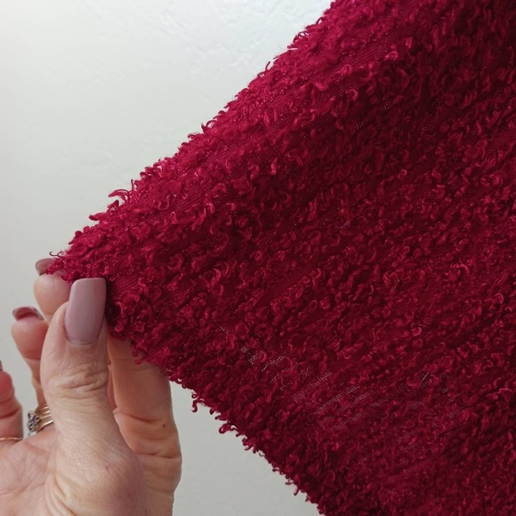 Vintage CHENILE Poncho Cape Coverup RED Long One Size Fits Most Flowy TEXTURED - Picture 10 of 13